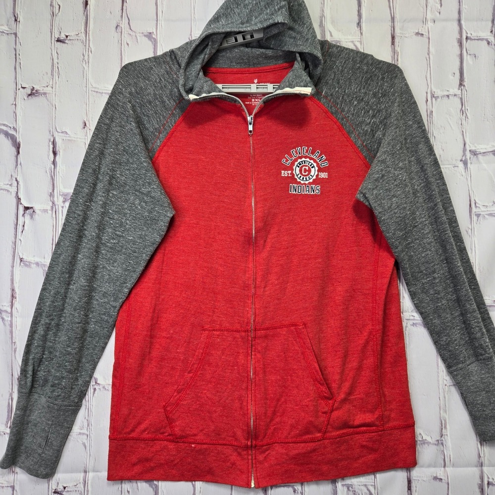 Soft As A Grape Cleveland Indians Zip Up‎ Hoodie Red Grey Mens 2XL MLB Baseball